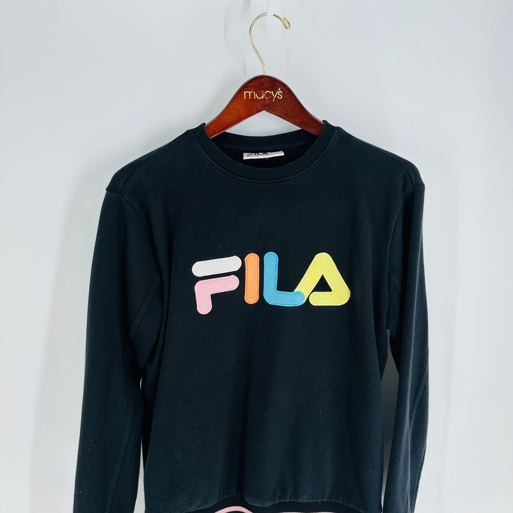 FILA Rainbow‎ Spell Out Crew Neck Classic Pullover Sweatshirt Black Size S